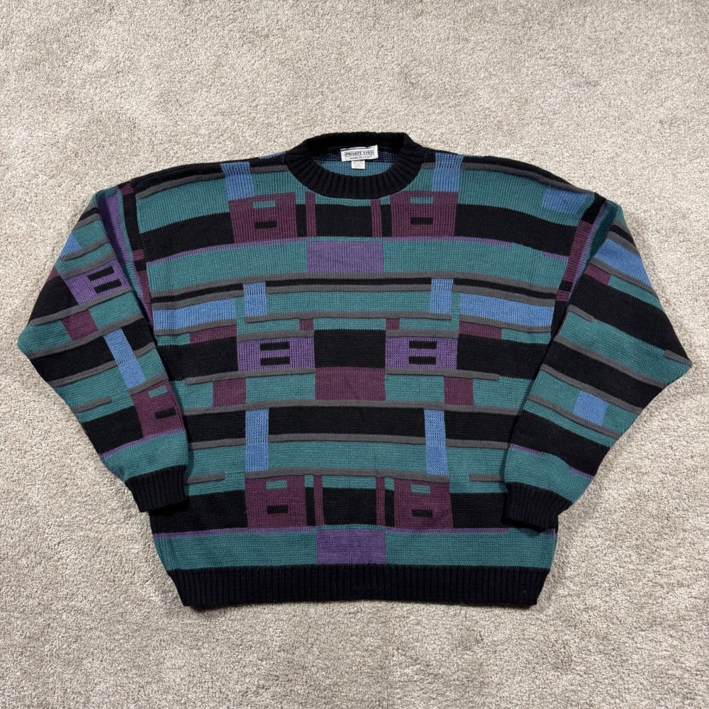 Vintage Private Eyes Adele Knit Sweater Mens XL Geometric Abstract Made in USA